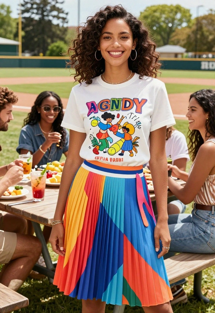 Game Day Softball Outfits That Go From the Bleachers to Brunch - 4. Sporty Skirts with Graphic Tees 1