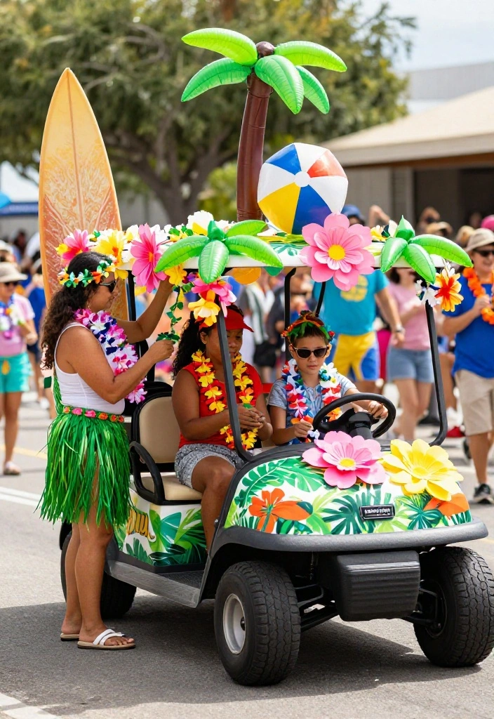 Golf Cart Parade Decorating Ideas to Stand Out in Style - 1. Tropical Luau Theme 1