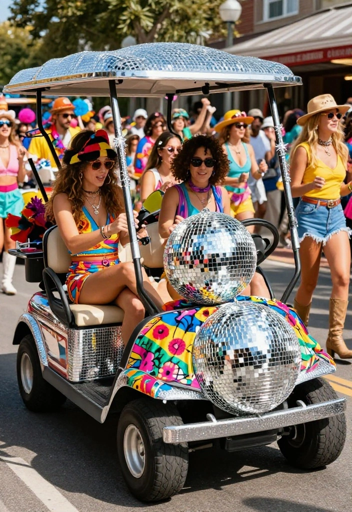 Golf Cart Parade Decorating Ideas to Stand Out in Style - 2. Vintage Disco Vibes 1