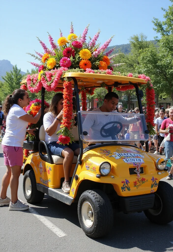 Golf Cart Parade Decorating Ideas to Stand Out in Style - 5. Bold Floral Extravaganza 1