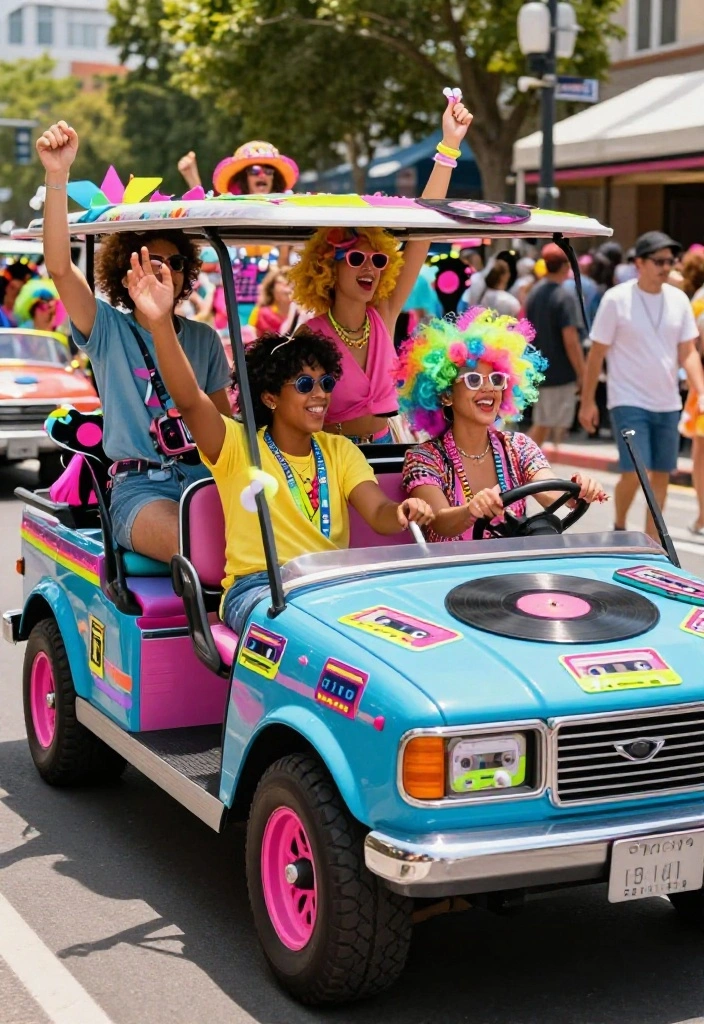 Golf Cart Parade Decorating Ideas to Stand Out in Style - 9. Retro 80s Glamour 1