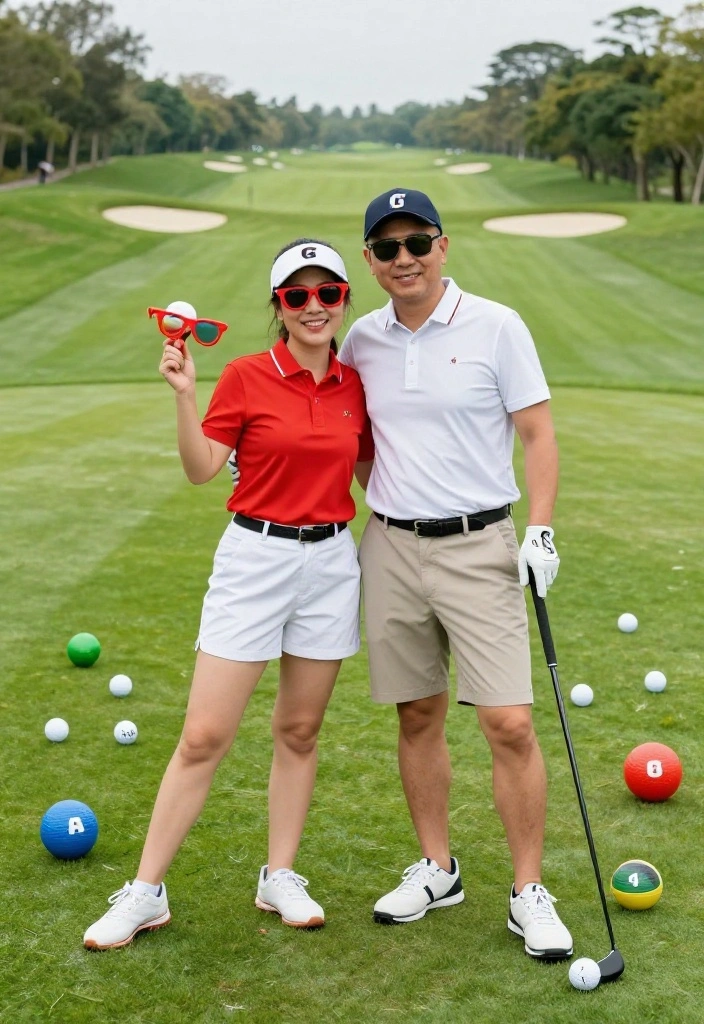 Golf Couple Photoshoot Ideas for the Sporty Duo - 10. Unique Golf Props 1