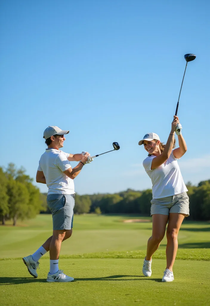 Golf Couple Photoshoot Ideas for the Sporty Duo - 2. Action Shots of Swinging Together 1