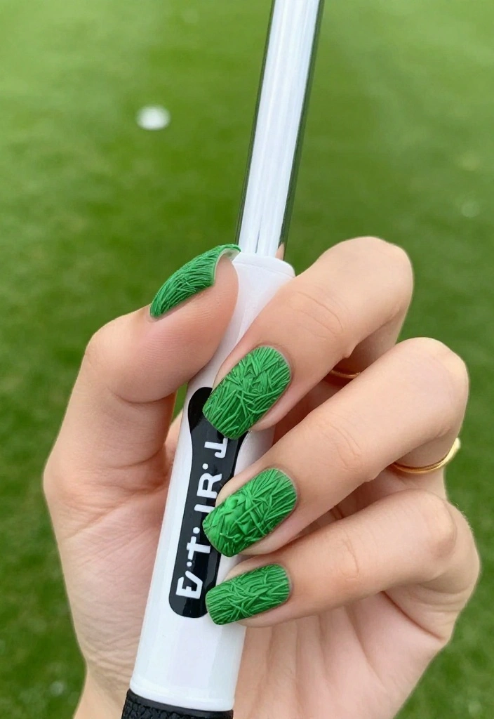 Green and White Golf Nail Designs for the Avid Golfer - 10. Textured Greens 1