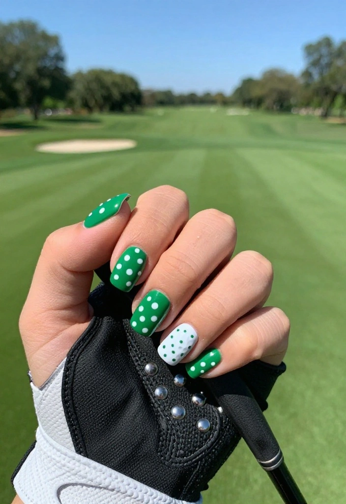 Green and White Golf Nail Designs for the Avid Golfer - 2. Polka Dots and Golf Balls 1
