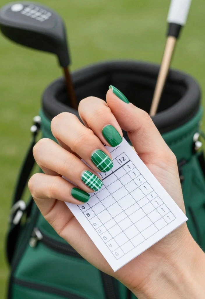 Green and White Golf Nail Designs for the Avid Golfer - 3. Plaid Perfection 1