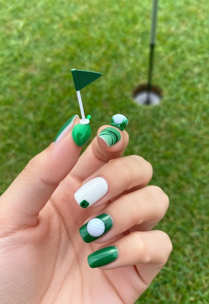 Green and White Golf Nail Designs for the Avid Golfer - 4. Putting Green Glam 1