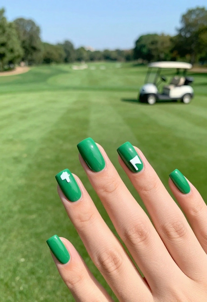 Green and White Golf Nail Designs for the Avid Golfer - 5. Golf Flag Accents 1