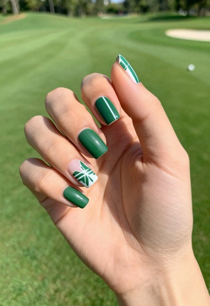 Green and White Golf Nail Designs for the Avid Golfer - 6. Geometric Greens 1