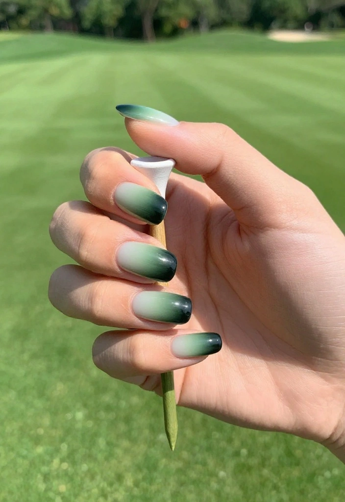 Green and White Golf Nail Designs for the Avid Golfer - 7. Ombre Greens 1