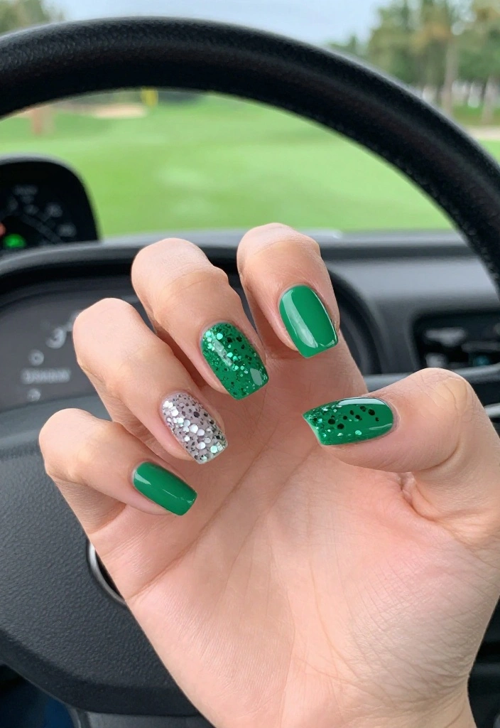 Green and White Golf Nail Designs for the Avid Golfer - 8. Glittery Golf Balls 1