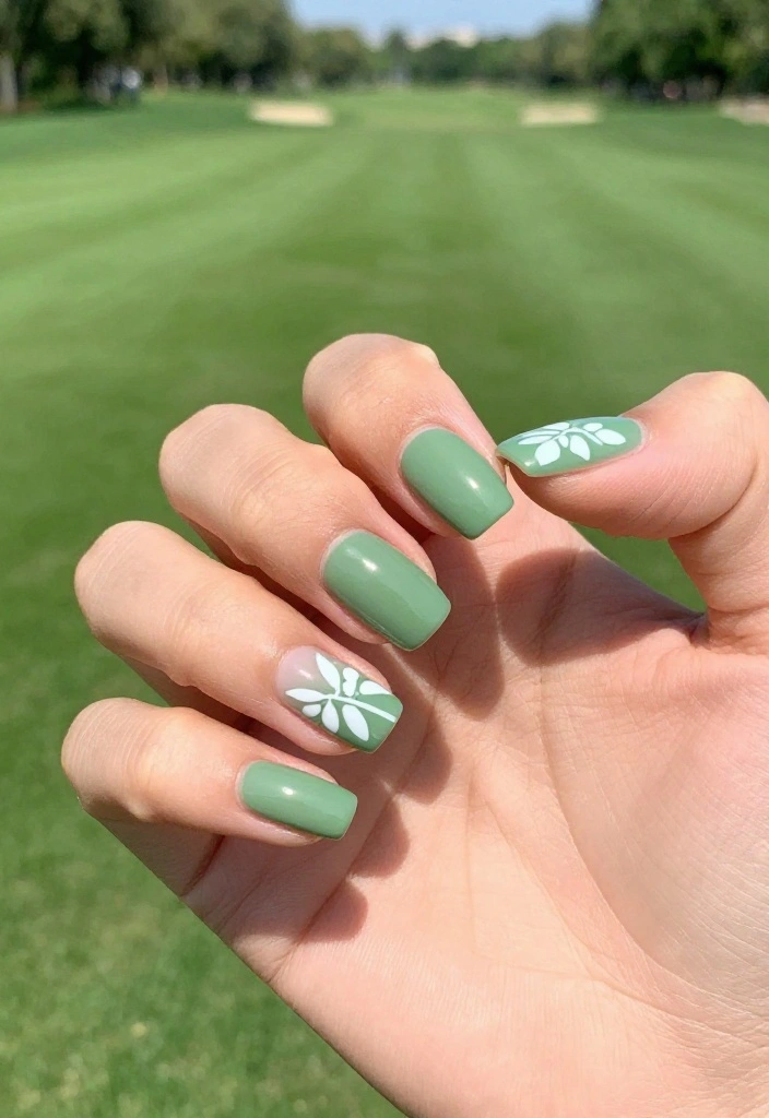 Green and White Golf Nail Designs for the Avid Golfer - 9. Nature-Inspired Leaves 1