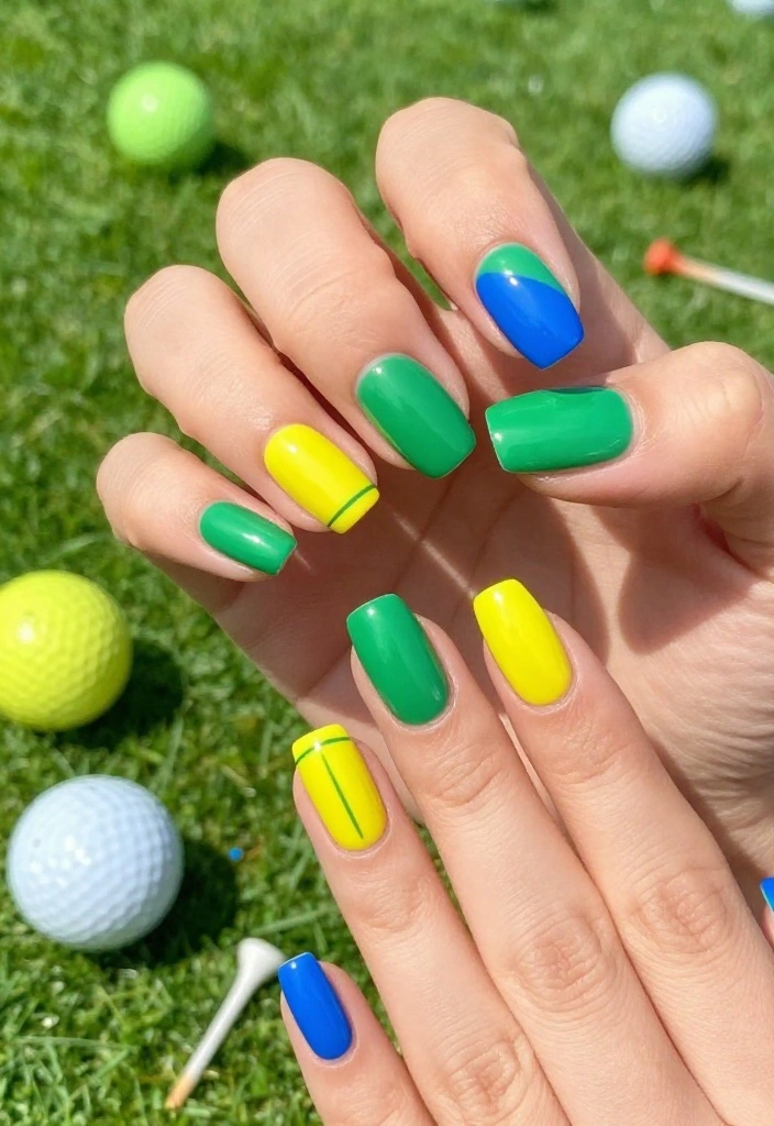 Masters Golf Nail Art Inspiration to Rock During Tournament Season - 10. Bold Color Block 1