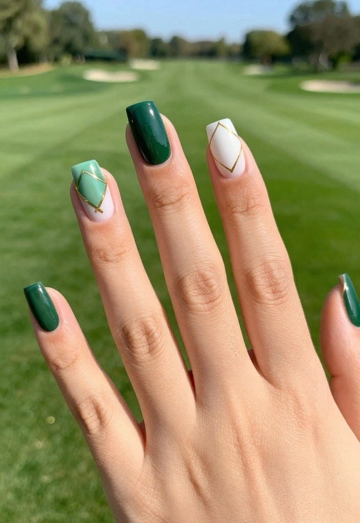 Masters Golf Nail Art Inspiration to Rock During Tournament Season - 7. Striking Geometric Patterns 1