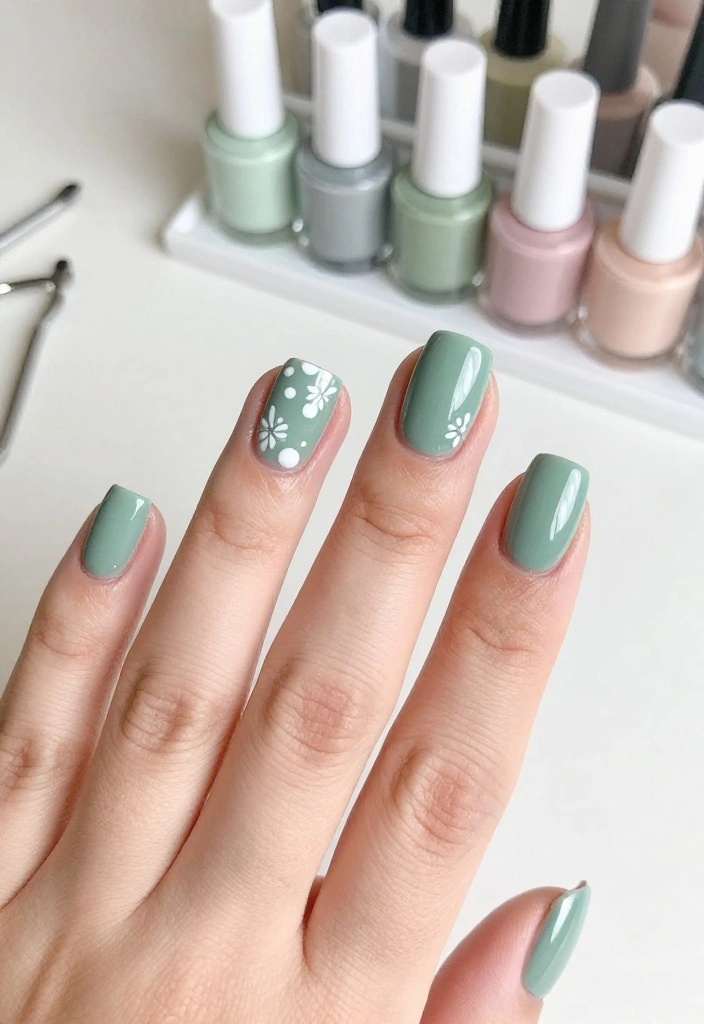 Short Nail Golf Designs That Are Clean and Chic - 2. Sage Green Elegance 1