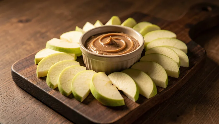 Unsweetened Almond Butter On Sliced Crisp Apples