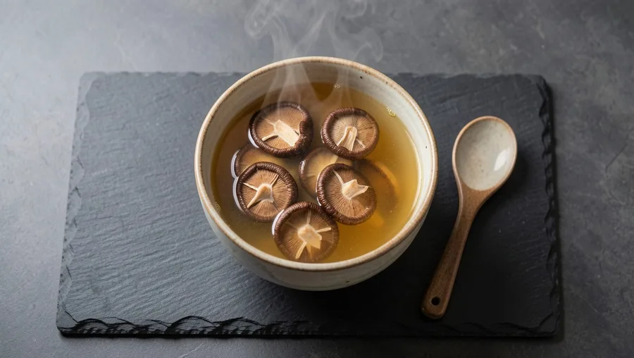 Wholesome Bone Broth Soup With Sliced Shiitake