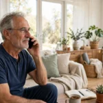 Senior man calling his doctor on the phone at home