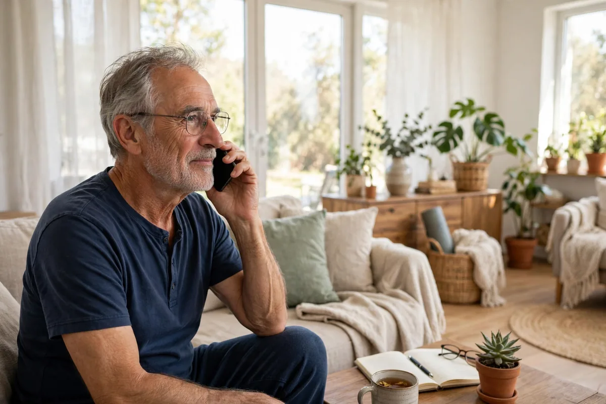 Senior man calling his doctor on the phone at home