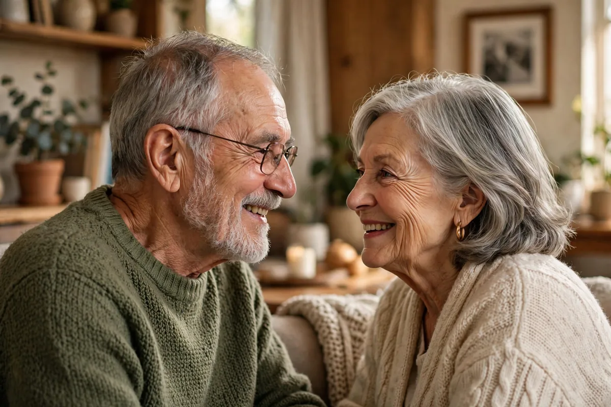 Senior couple looking at each other and smiling closely