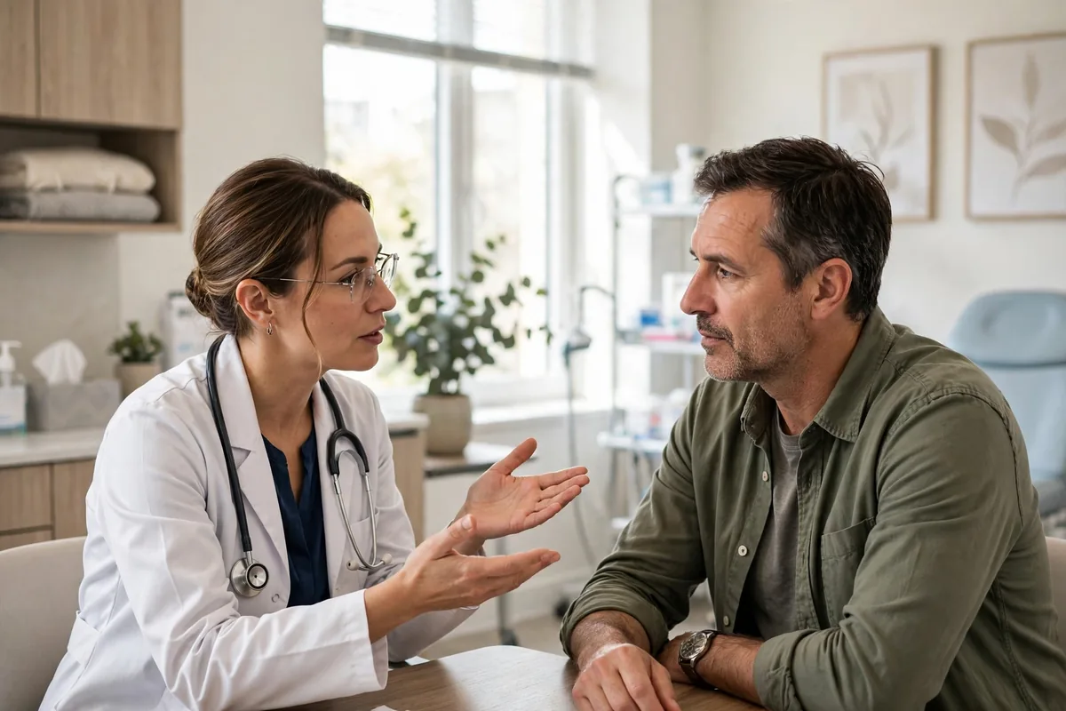 Doctor explaining a treatment plan to a middle-aged male patient