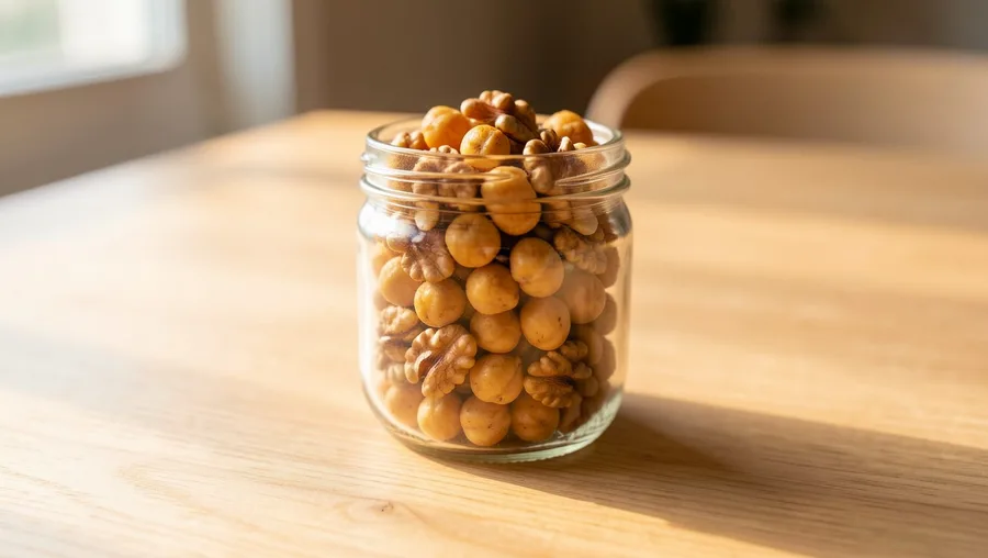 Crunchy Roasted Chickpeas Mixed with Raw Walnuts
