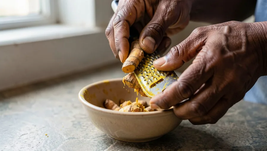 Season Foods with Fresh Turmeric and Ginger Root